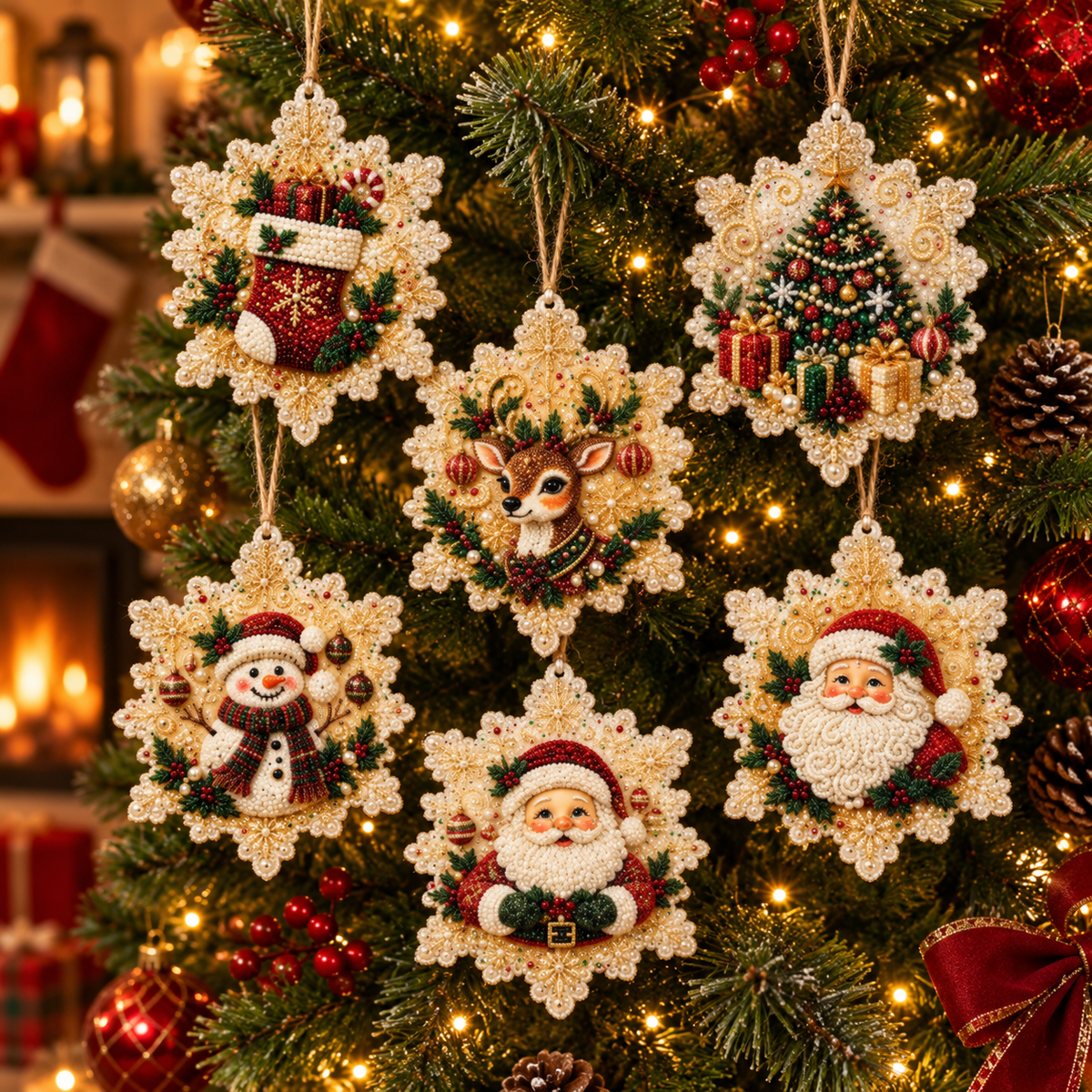 Christmas Diamond Art Ornament Kit — 6 Wooden Keepsakes 🌟🪵