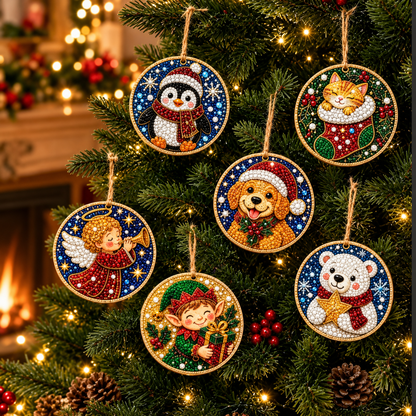 Christmas Diamond Art Ornament Kit — 6 Wooden Keepsakes  🌟🪵