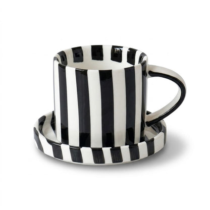 Striped Ceramic Coffee Cup and Saucer Set